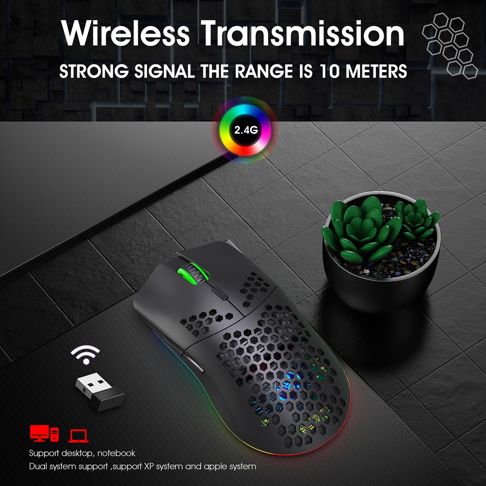 Chuột chơi game không dây HXSJ T66 RGB 2.4G Chuột sạc ánh sáng RGB với DPI có thể điều chỉnh Thiết kế tiện dụng cho máy tính để bàn - Màu trắng