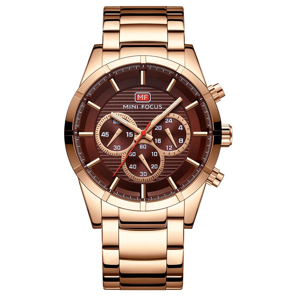 Đồng hồ nam MINI FOCUS MF0170G  Quartz dây đeo bằng thép không gỉ thời trang,chống nước 3ATM - Màu nâu