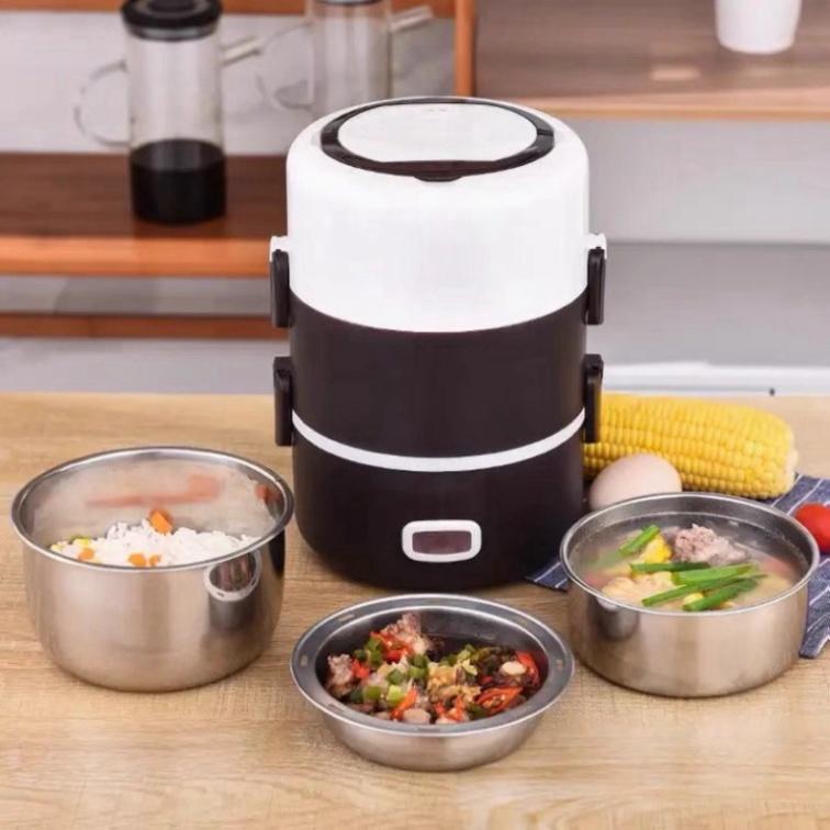 Hộp đựng cơm giữ nhiệt, hâm nóng nhanh thức ăn lõi inox, cắm điện 3 tầng cao cấp