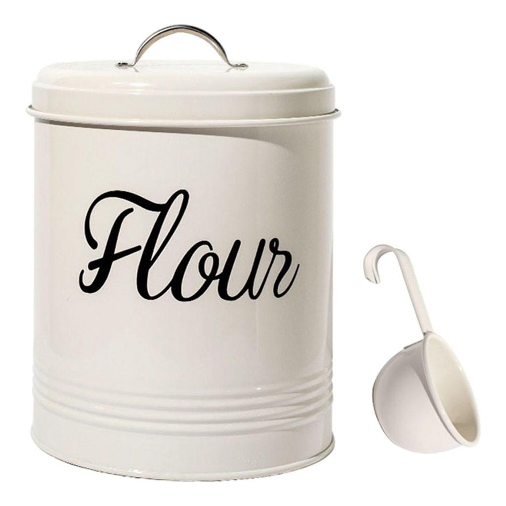 Rustic Metal Food Flour Storage Tin Jar 5L Container with Scoop