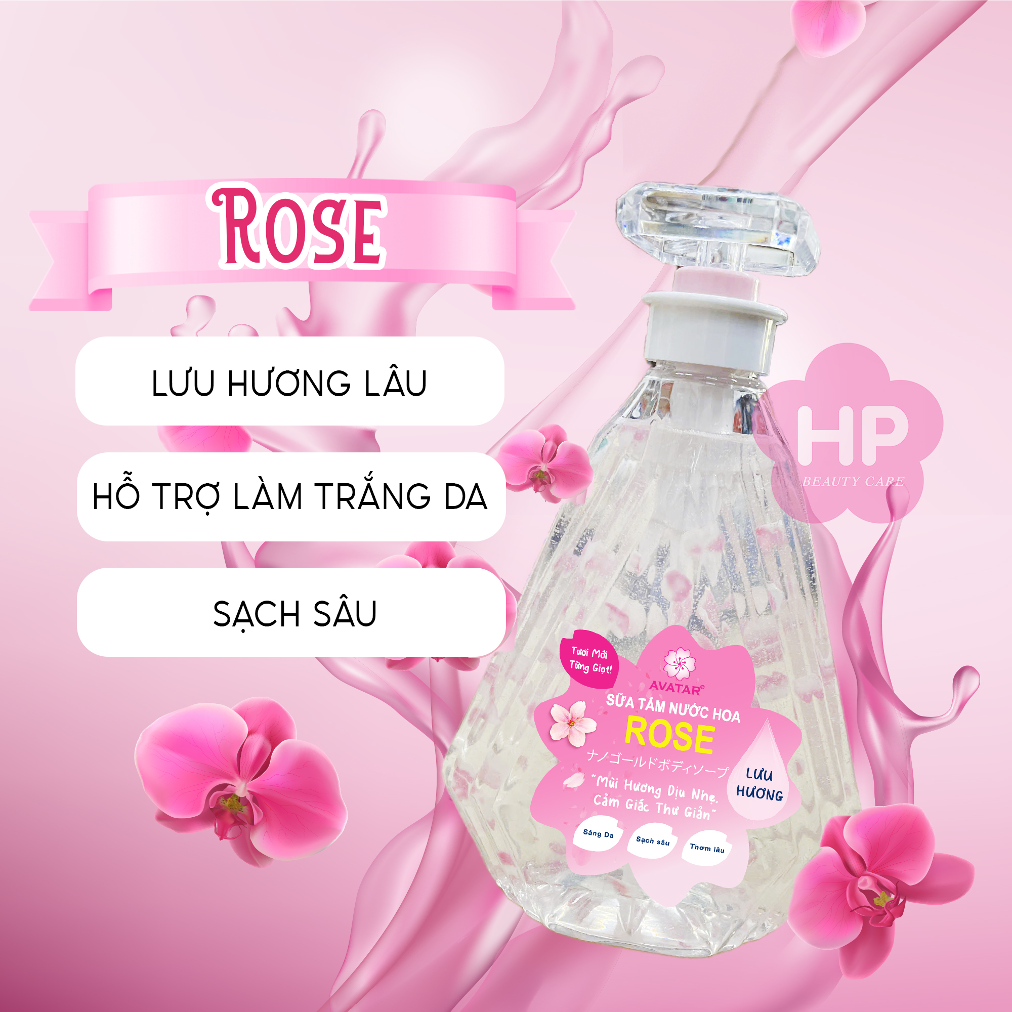 Sữa Tắm Cánh Hoa Tươi Giúp Trắng Mịn Da Hương Hoa Hồng Avatar Rose Shower Gel 800 mL