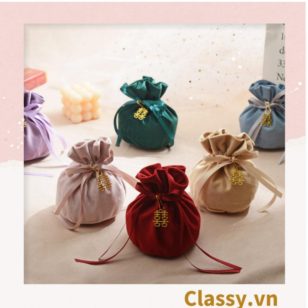 Túi nhung dây rút đính hạt xinh xắn dùng đựng quà tặng Classy NOEL, lễ tết, đám cưới T758
