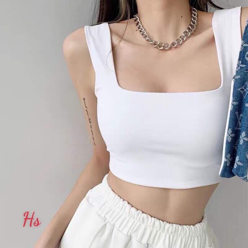 Áo Croptop Nữ Hai Dây Cổ Vuông So Hot Áo Crt Nữ Ba Lỗ Hai Màu Siêu Xinh