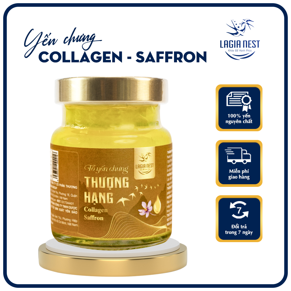 LAGIA Nest - Yến Chưng Collagen Saffron 30% Yến (1gr Collagen và 0.9mg Saffron) - Bổ Sung Collagen và Lysine - 70ml - Không Hộp
