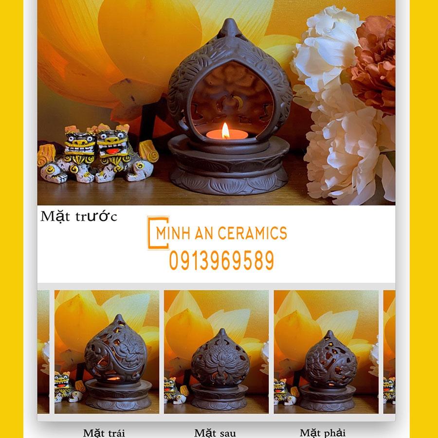 Bếp đốt trầm đèn lồng gốm Bát Tràng màu đen và màu đỏ kèm đế