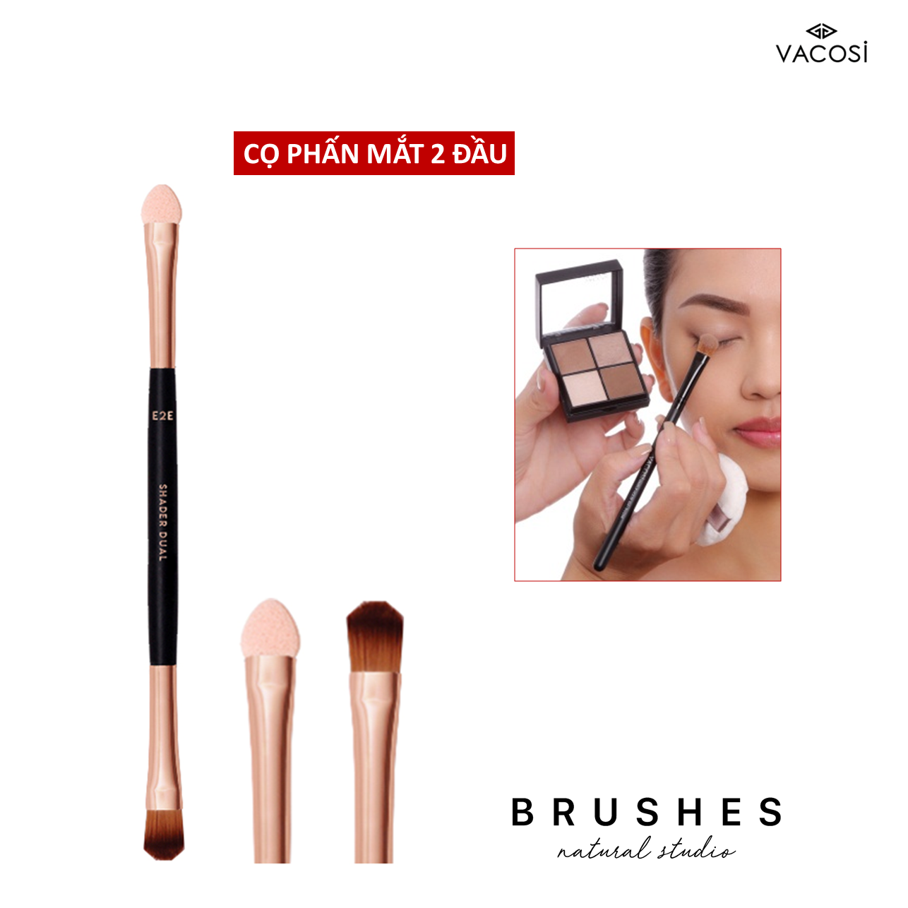 Cọ Phấn Mắt 2 Đầu: đầu Chổi & đầu Mousse VACOSI - E2E SHADER DUAL