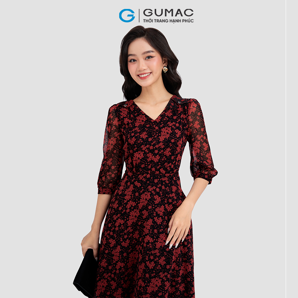 Đầm phối vai nhún GUMAC DD03067