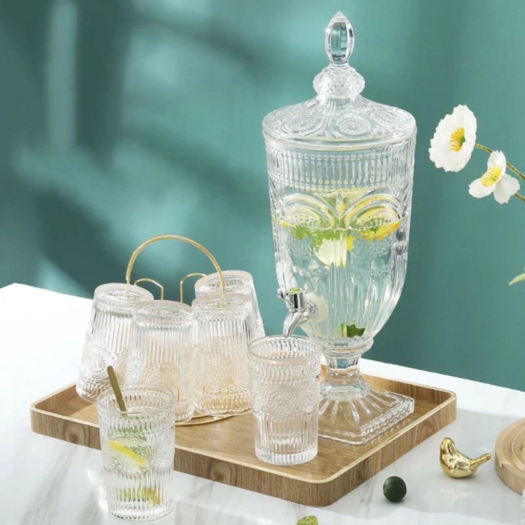 Ly thủy tinh hoa văn 360ml không viền phong cách Bắc Âu - Mã 80125