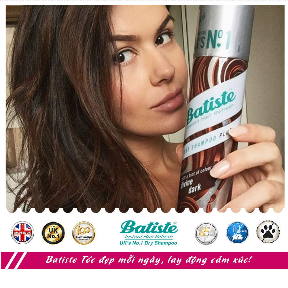 Dầu Gội Khô Batiste Cho Nam Và Nữ Tóc Đen - Batiste Dry Shampoo Plus With A Hint Of Colour Divine Dark 200ml