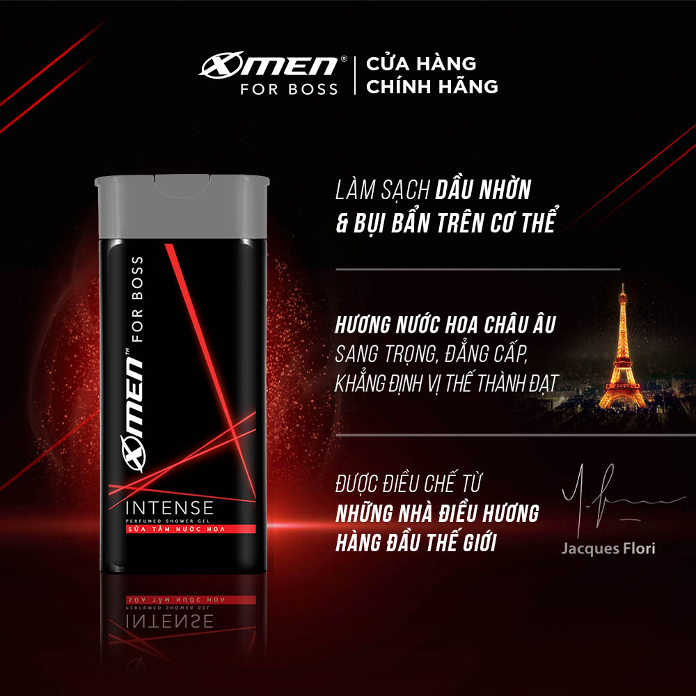 Combo Dầu gội nước hoa X-Men for Boss Intense 650g + Sữa tắm nước hoa X-Men for Boss Intense 180g + Gel X-men For Boss Strong Hold Wet Look 150g