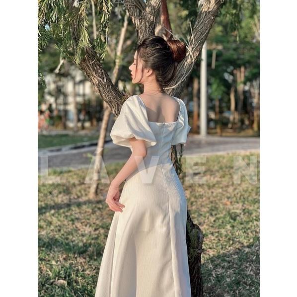 Đầm laven tay phồng nhún ngực dáng dài đi tiệc siêu xinh