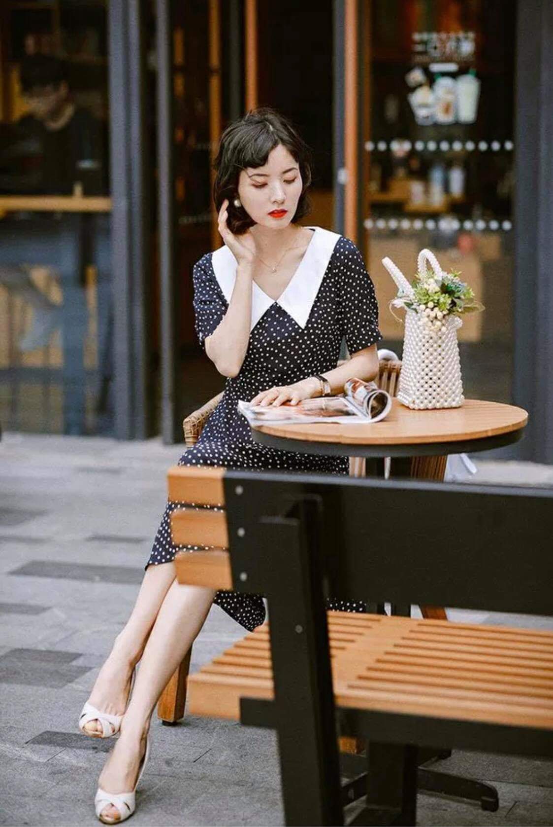 Đầm Mix Cổ Trắng Style Cá Tính