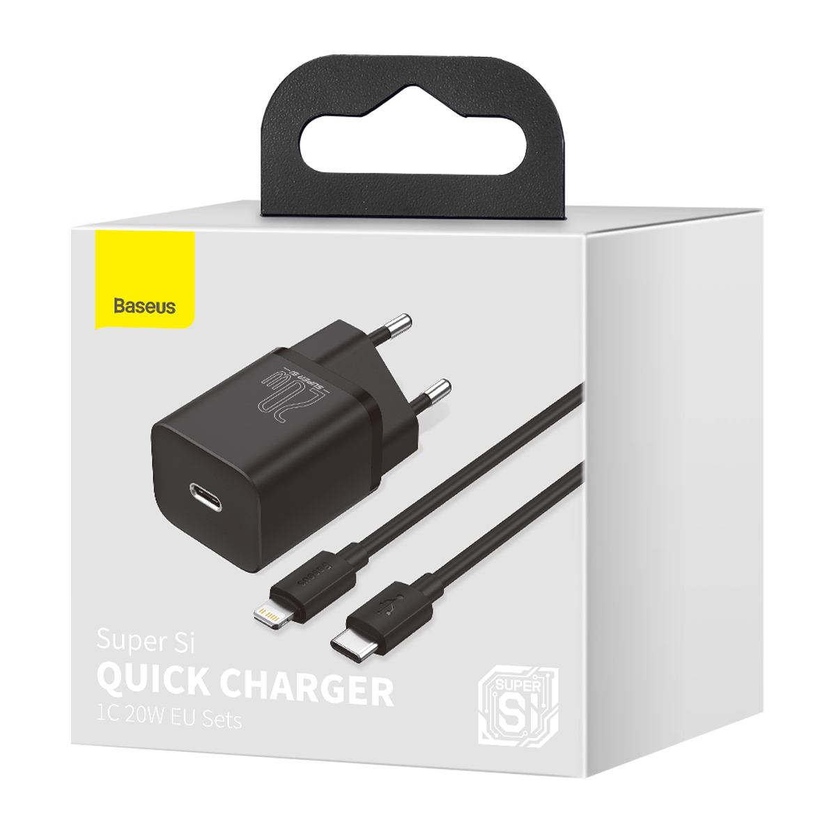 Bộ sạc nhanh Baseus Super Si Quick Charger 1C 20W  kèm cáp Type-C to IP - Màu đen - Hàng chính hãng