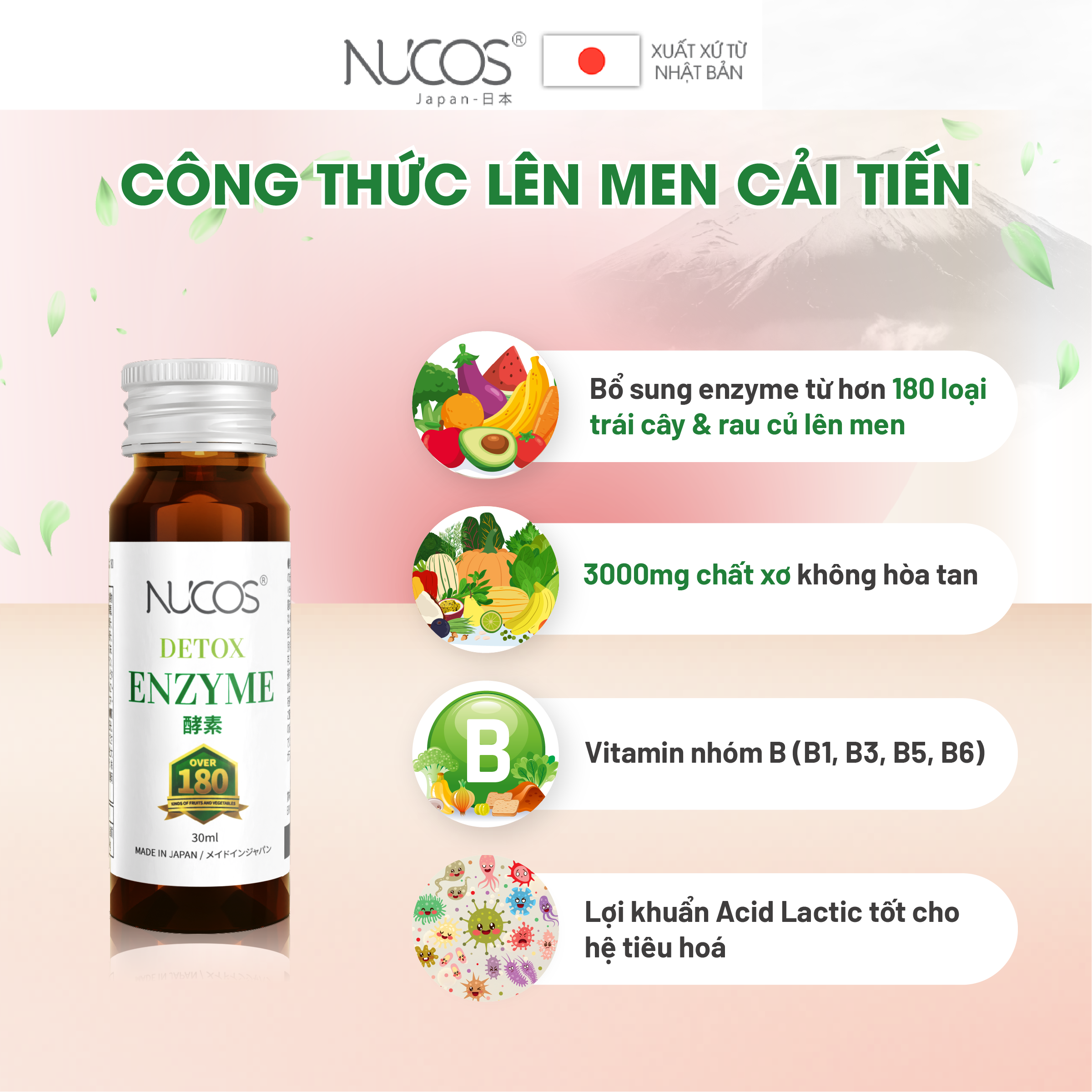 [GIFT] Nước detox enzyme hỗ trợ thải độc Nucos Detox Enzyme 2 chai x 30 ml