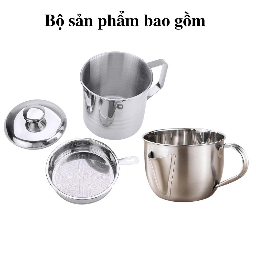 Ca lọc dầu ăn Inox 304 dung tích 1.2l đến 2.2l kèm lưới lọc