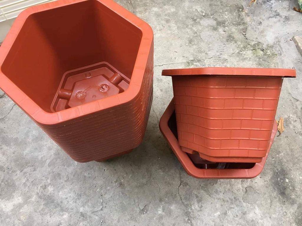 5 Chậu nhựa lục giác FAB380 , chậu nhựa giả sành - KT 26x 20cm