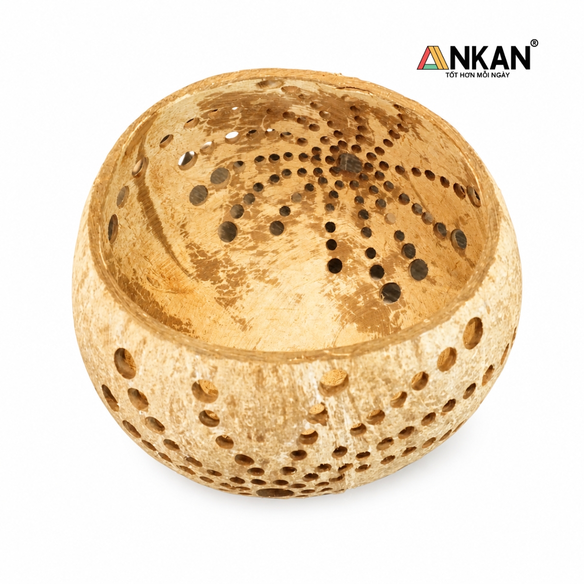 Đèn Tealight Gáo Dừa ANKAN Họa Tiết Mặt Trời Handmade – Decor Trang Trí Không Gian Chill