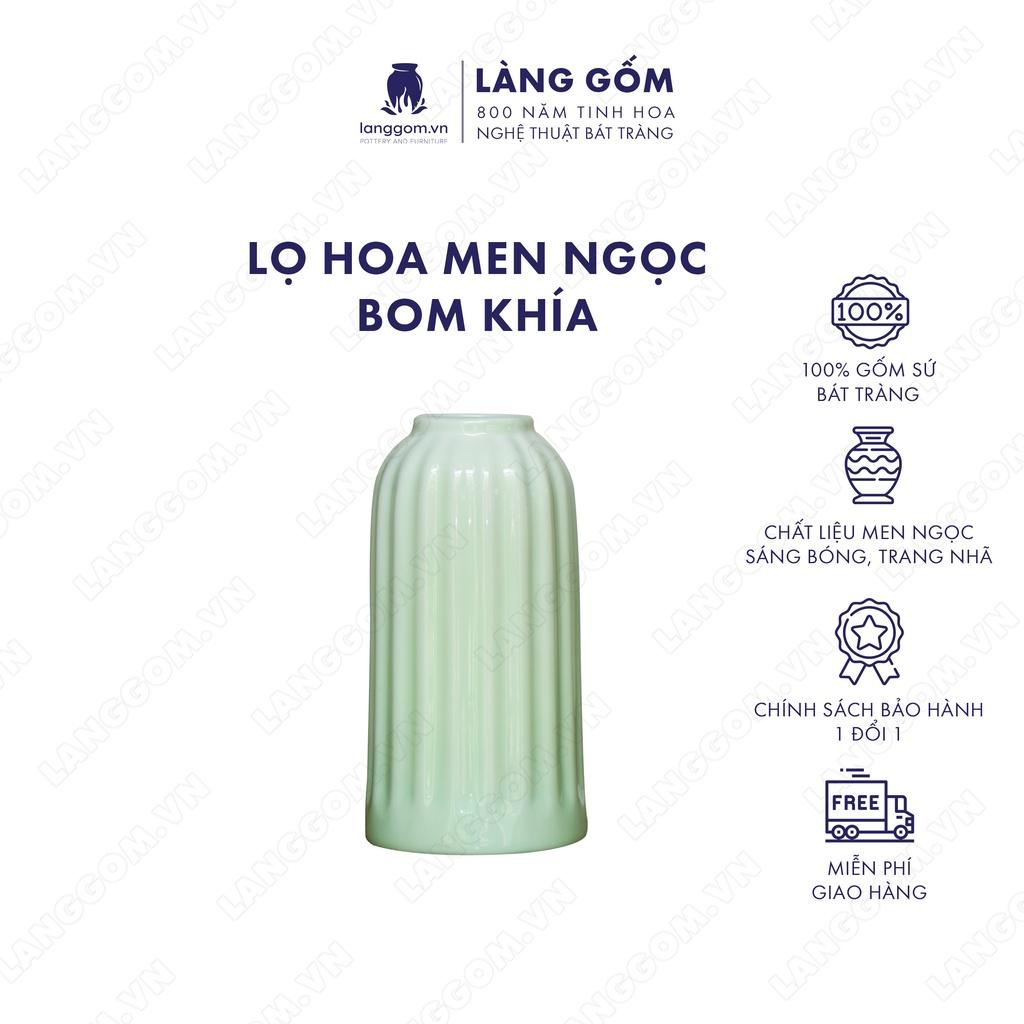 Bình hoa, lọ hoa Gốm sứ Bát Tràng cao cấp Men ngọc bom khía dùng làm quà tặng, trang trí - Làng Gốm Bát Tràng