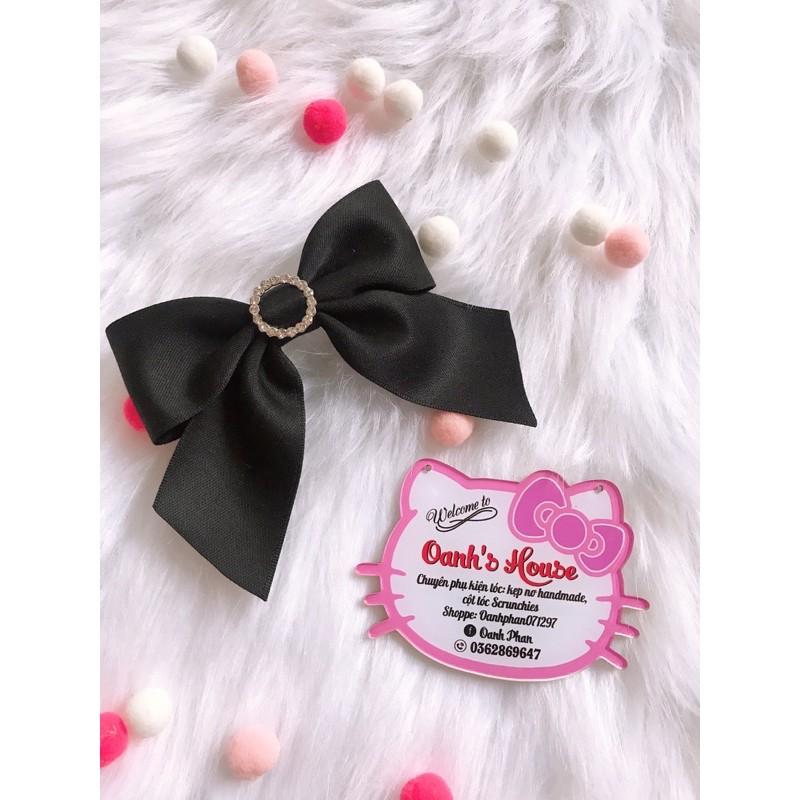 Kẹp nơ lụa polyester đính đá tròn
