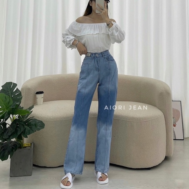 Quần Jeans Nữ, Quần Bò Nữ Aiori Ống Rộng Cạp Cao Loang Màu Bò Suông Phong Cách Thời Trang Hàn Quốc_Mã 3359