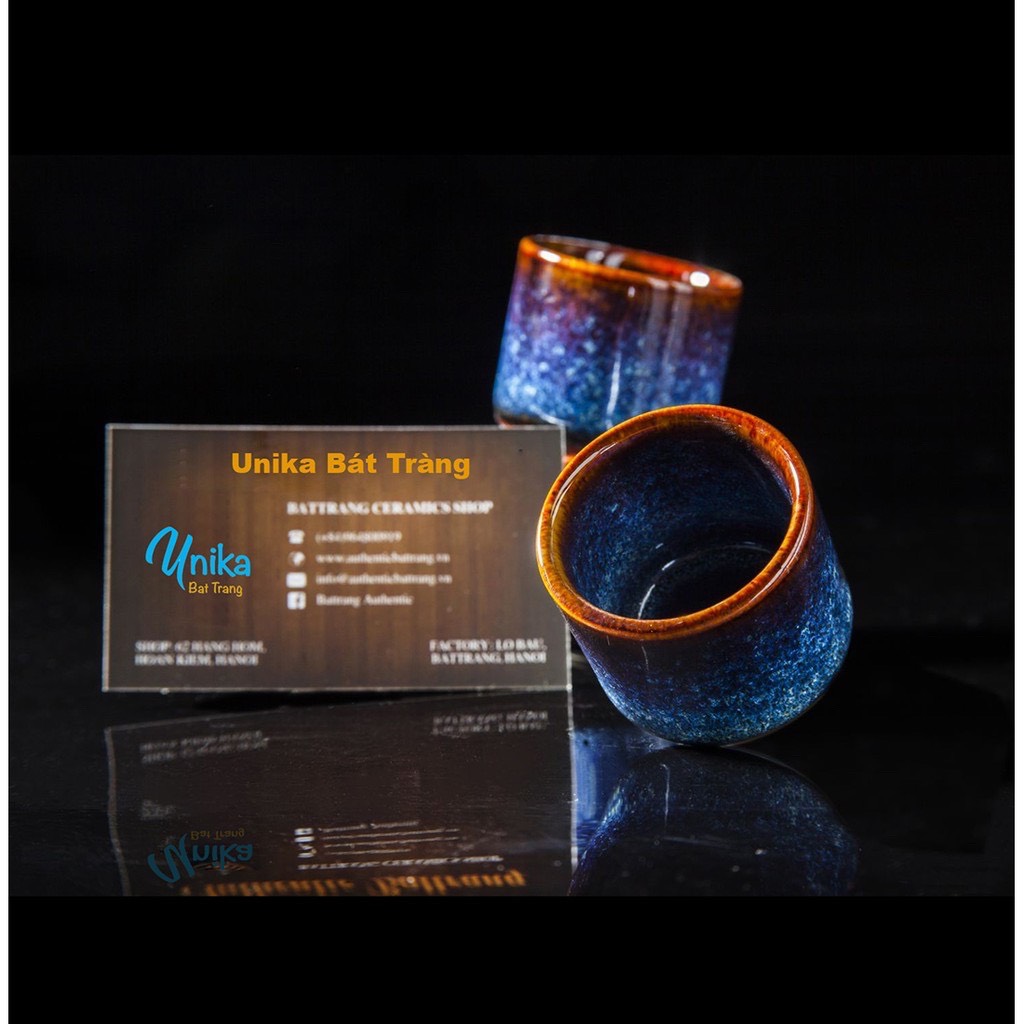 Cốc Sake Men Xanh Hoả Biến 4x7cm - Gốm Sứ Cao Cấp Bát Tràng