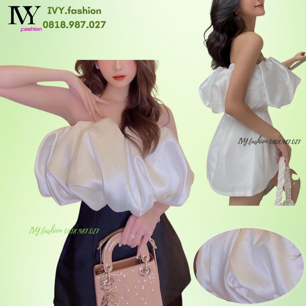Áo croptop trắng trễ vai satin cúp ngực bồng ivy fashion đi biển dự tiệc dạo phố bigsize gợi cảm sexy
