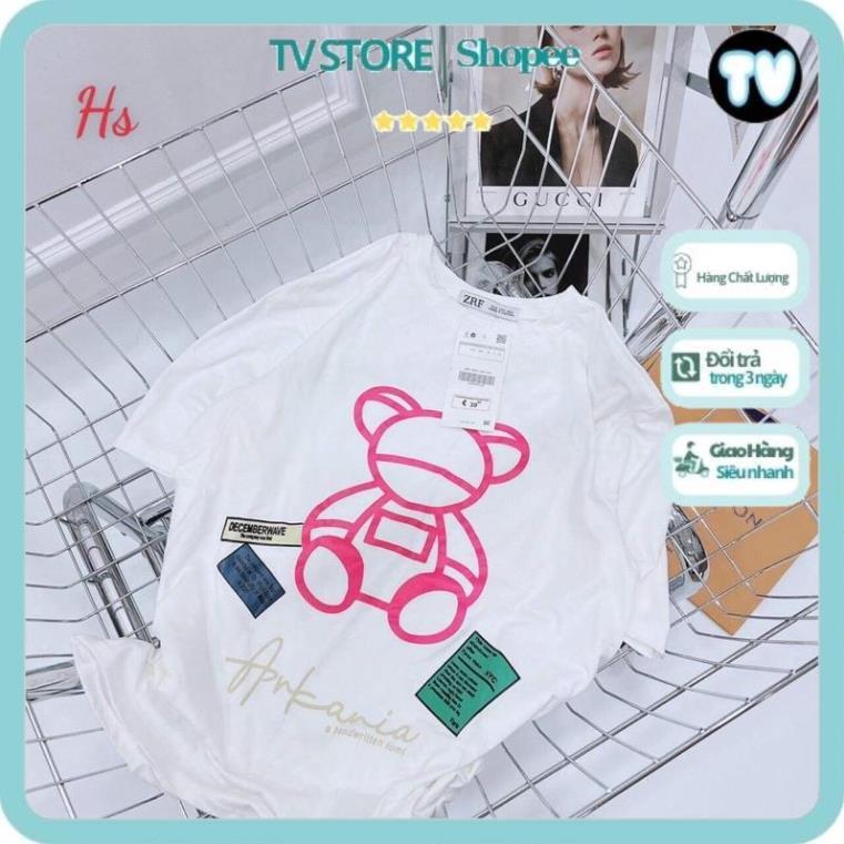 Áo thun nữ TVSTORE Áo phông gấu in màu hồng HS6 cotton mát form rộng unisex nhiều màu