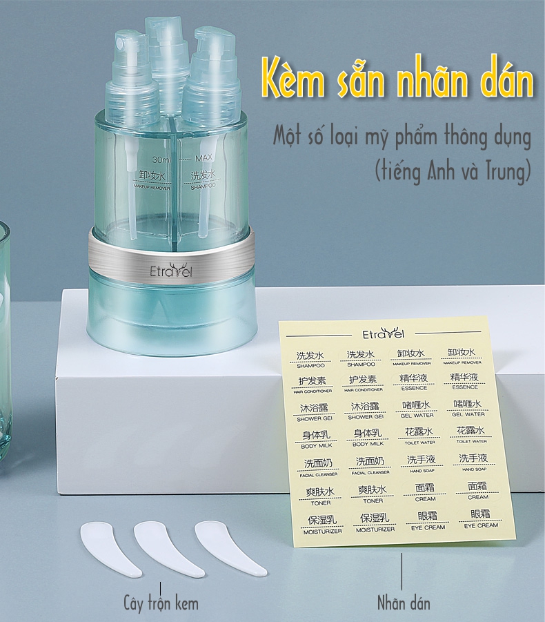 Bộ chiết mỹ phẩm du lịch cao cấp 6 trong 1 - Etravel sub-bottling