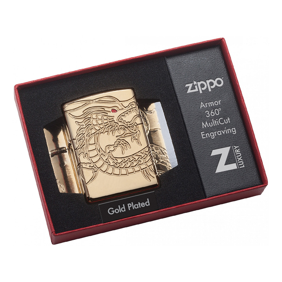 Bật Lửa Zippo 29265 - Armor Red Eyed Dragon 360 Degree Engraving Gold Plate