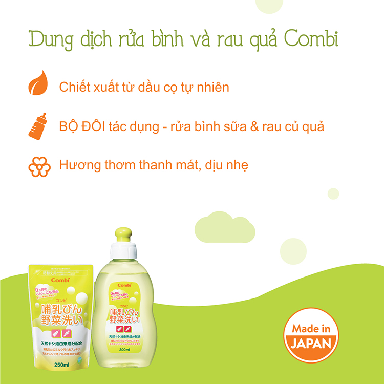 Chai Dung Dịch Rửa Bình Sữa Và Rau Quả Từ Dầu Cọ Combi