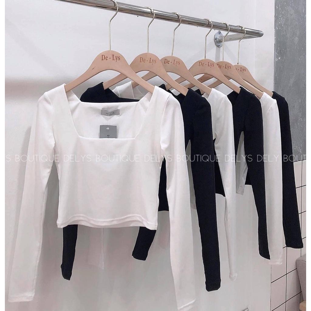 Áo thun nữ cổ vuông dài tay dáng croptop siêu xinh thời trang Banamo Fashion 3112