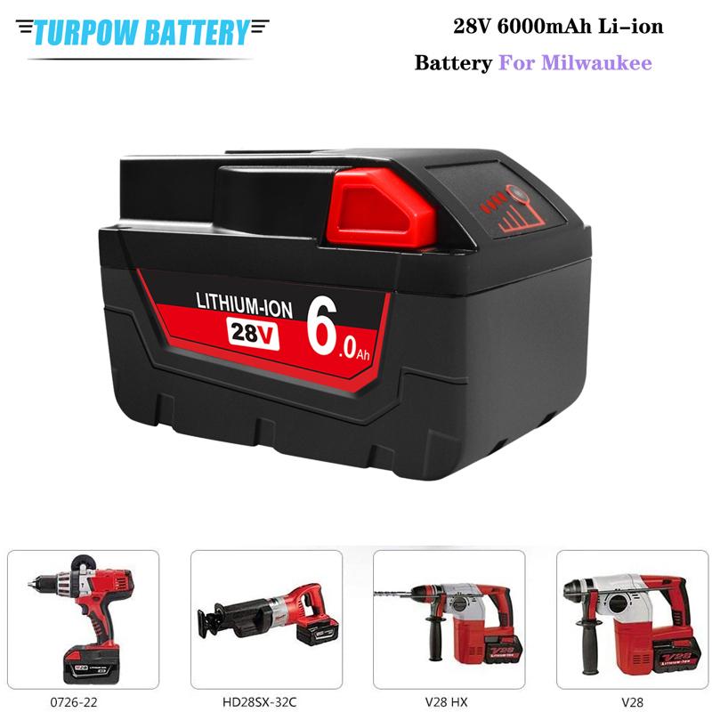 28V 6000MAh Pin Lithium Cho Milwaukee V28 Pin Cho Milwaukee 28V 28 48-11-2830 0730-20 49-24-0187 Dụng Cụ Sạc Màu Sắc: 2 Cái