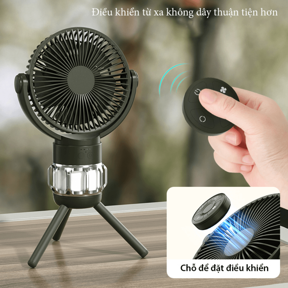 Quạt tích điện để bàn , Quạt tích điện có điều khiển từ xa đèn đa năng pin 10000mAh tích hợp du lịch dã ngoại