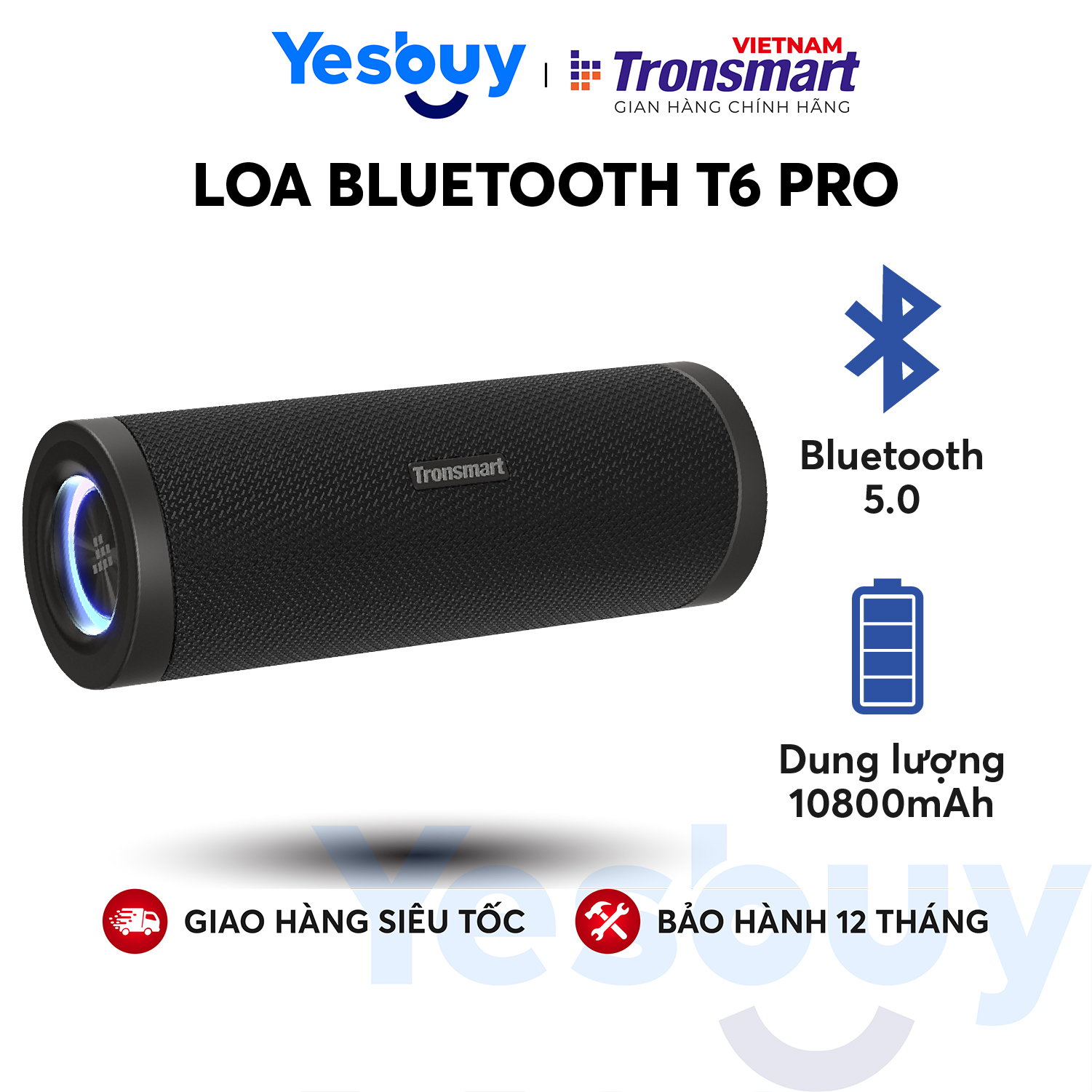 Loa Bluetooth Tronsmart T6 Pro 45W Chống nước IPX6 Ghép nối 2 loa - Hàng Chính Hãng - Bảo Hành 12 Tháng