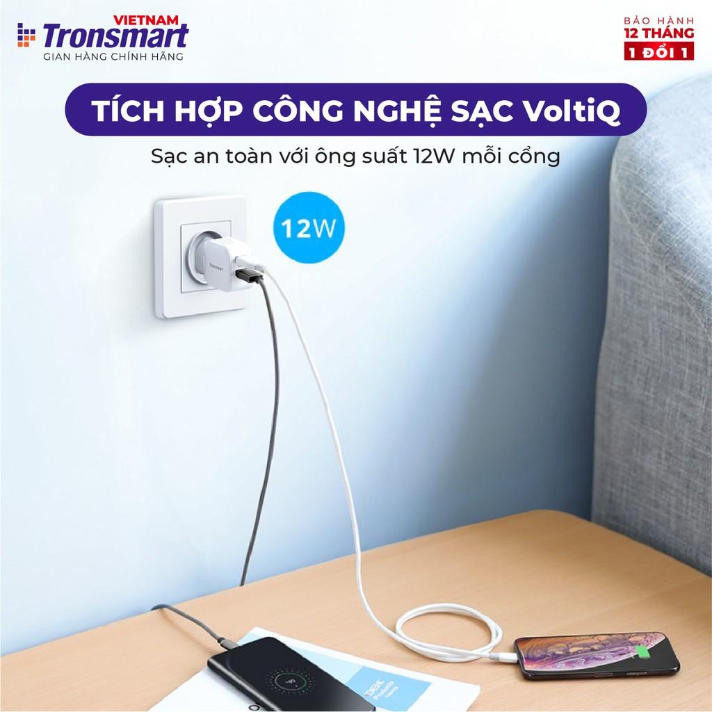 Củ sạc 2 cổng USB Tronsmart W02 công nghệ VoliQ 12W dòng 2.4A - Hàng chính hãng