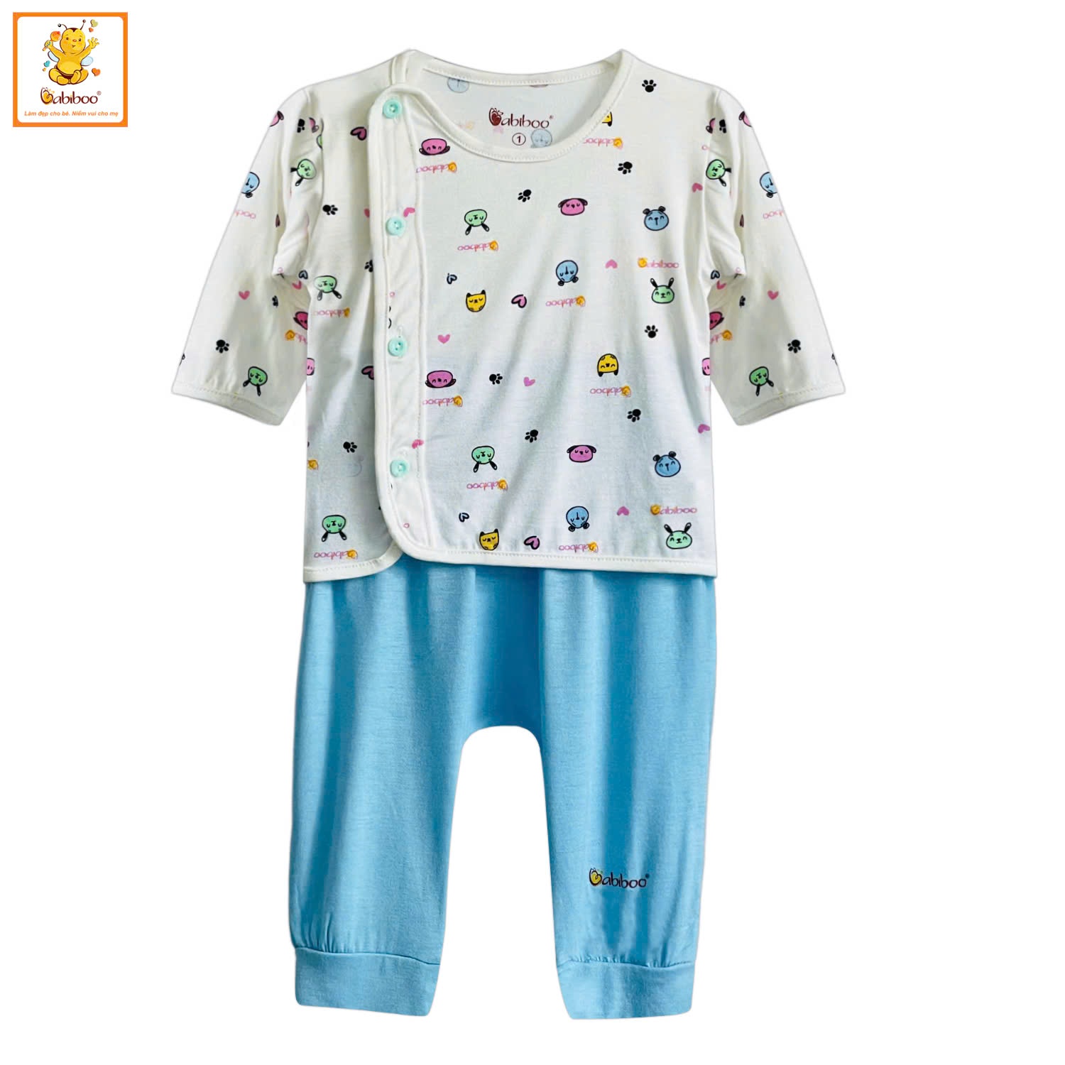 Bộ sơ sinh dài tay Babiboo quần áo tay dài bé trai, bé gái chất viscose mềm mát BTK71+BTK26