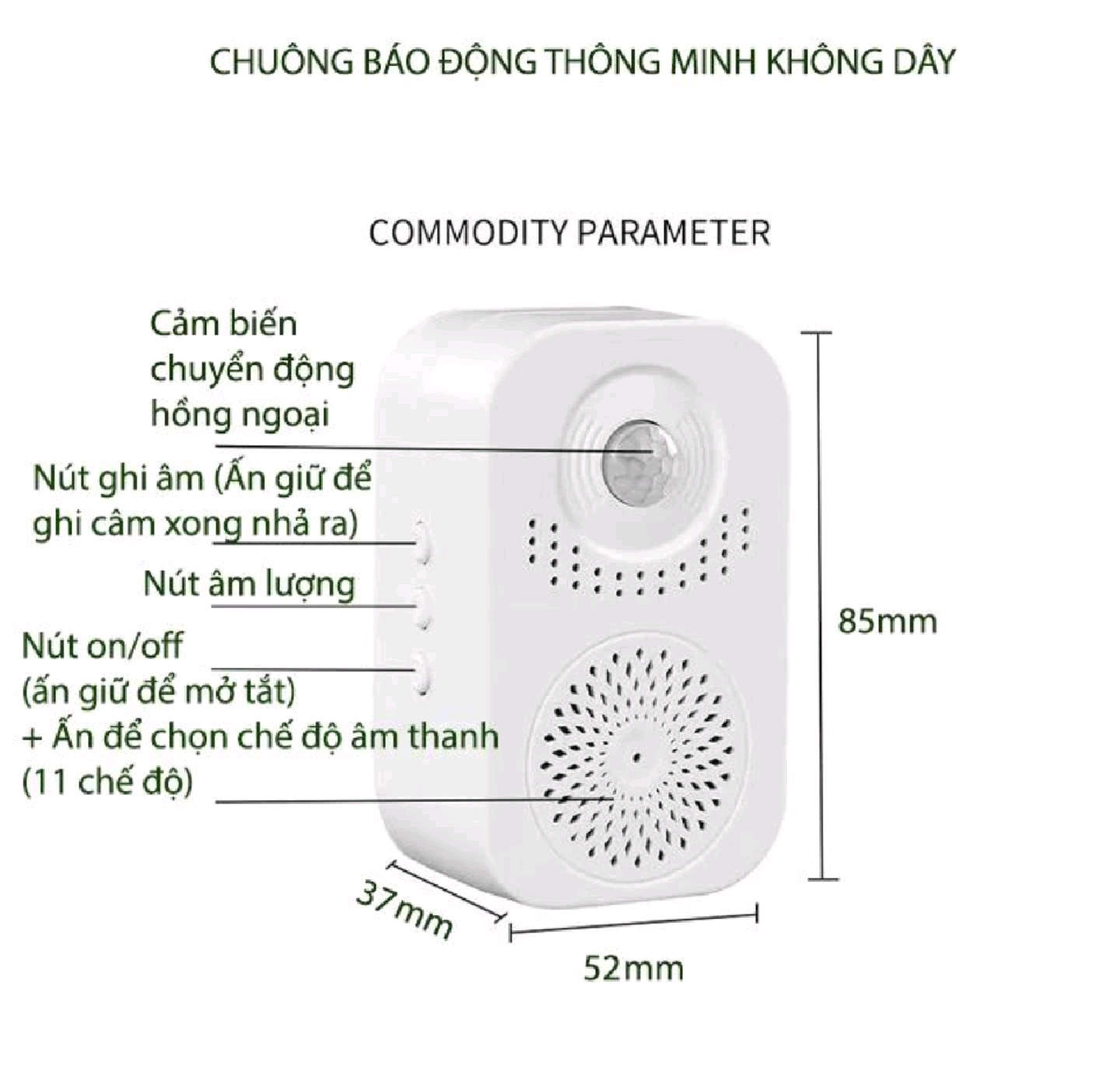 1 CHUÔNG GẮN CỬA BÁO KHÁCH CẢM BIẾN HỒNG NGOẠI GHI ÂM GIỌNG NÓI THEO Ý MUỐN THÔNG MINH