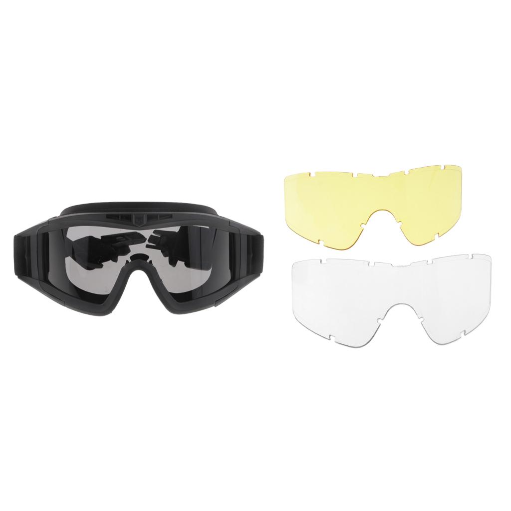 FAST Tactical Goggle Glasses for Helmet with 3 Lens Shooting Hunting Black