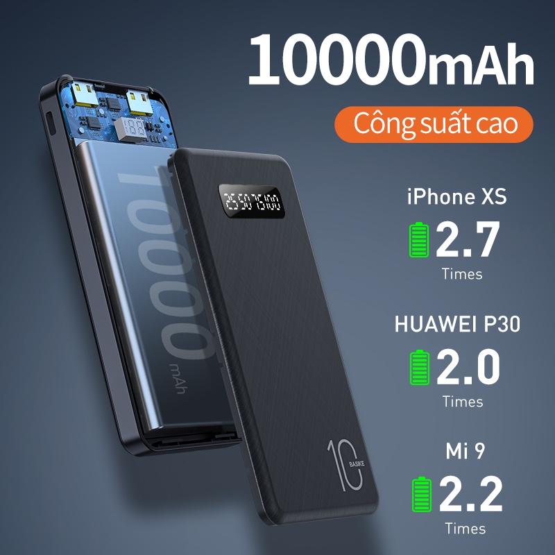 Sạc Dự Phòng 10000mAh BASIKE Đầu ra USB cho iPhone Huawei Samsung-Hàng chính hãng