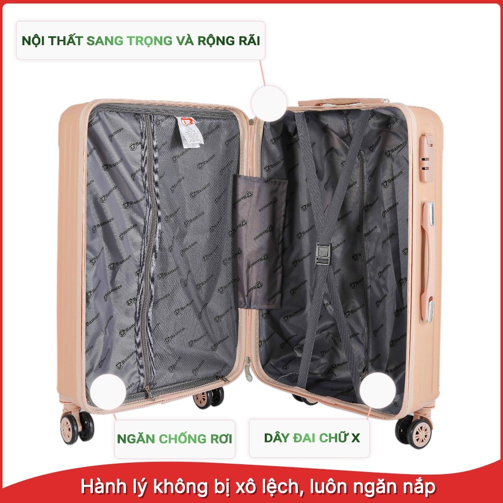 Vali du lịch BAMOZO cao cấp 8801 vali kéo nhựa được bảo hành 5 năm