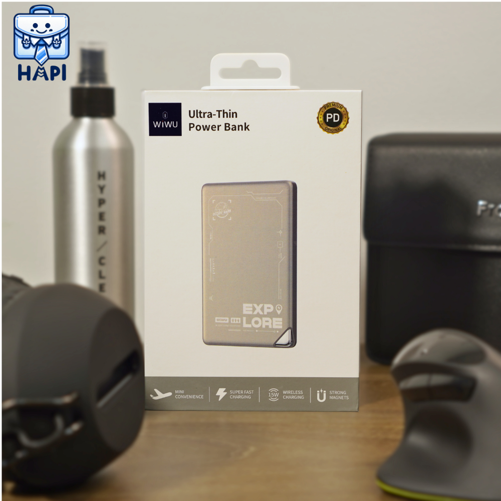 Sạc dự phòng từ tính hàng chính hãng WiWU Explore 5.000/10.000mAh, siêu mỏng, sạc không dây 15W, LED độc lạ