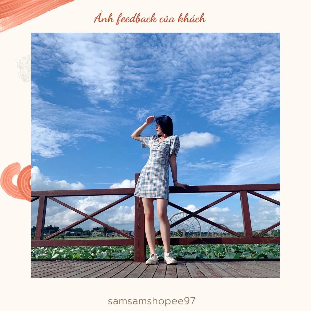 Váy caro nhún ngực