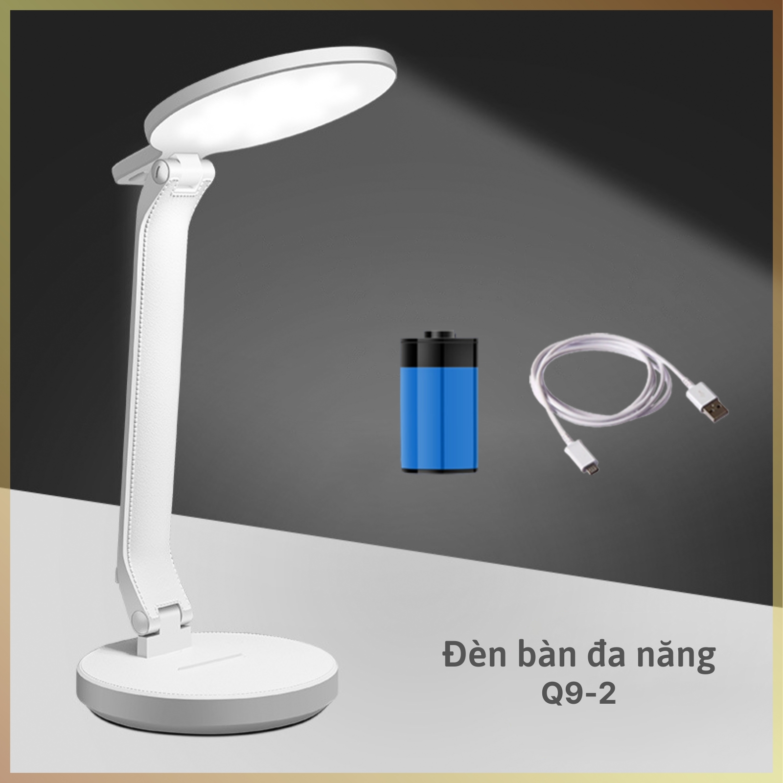 Đèn học để bàn Pin sạc 3 nhiệt độ màu Làm mờ vô cấp Mặt tròn Q9-2