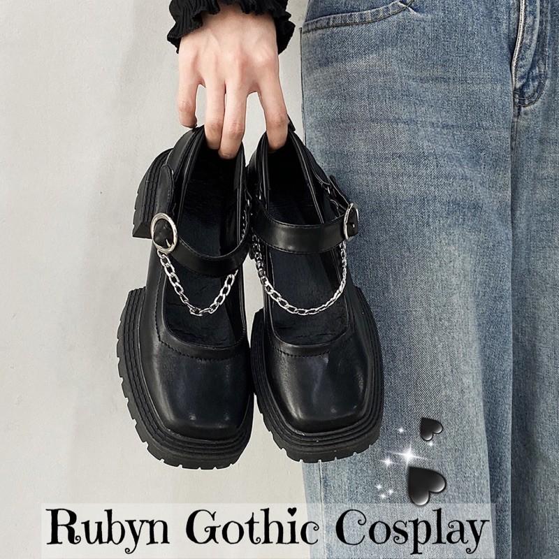 Giày Lolita Gothic mũi vuông phối xích độc lạ 618