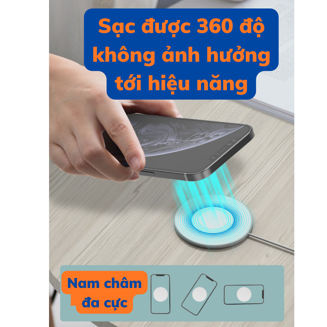 Đế Sạc Không Dây Từ Tính 15W Cho IP 13/13promax/14/14promax - màu trắng, hỗ trợ sạc nhanh