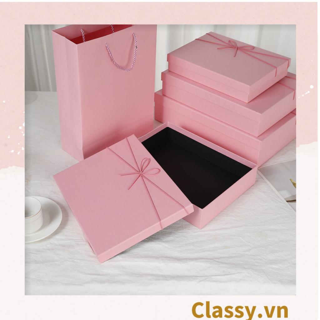 Hộp quà tặng Classy màu hồng trơn, chất liệu giấy cứng cáp Q1557