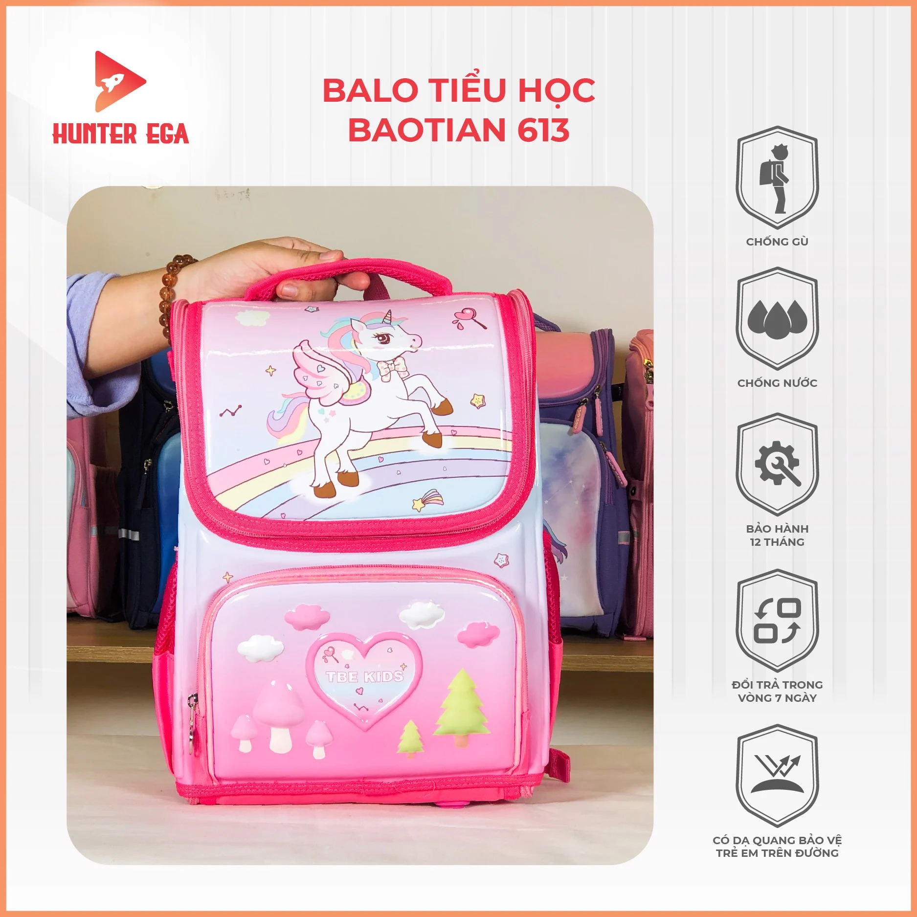 Balo Chống Gù Họa Tiết Hoạt Hình Cho Học Sinh Mã BAOTIAN 613