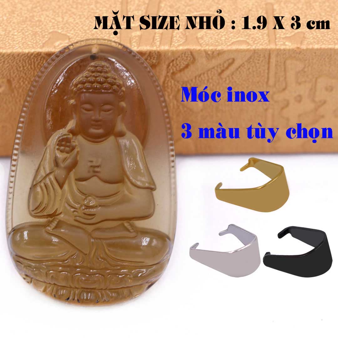 Mặt Phật A di đà đá obisdian 1.9cm x 3 cm kèm móc dây chuyền inox vàng, Phật bản mệnh, mặt dây chuyền Phật giáo