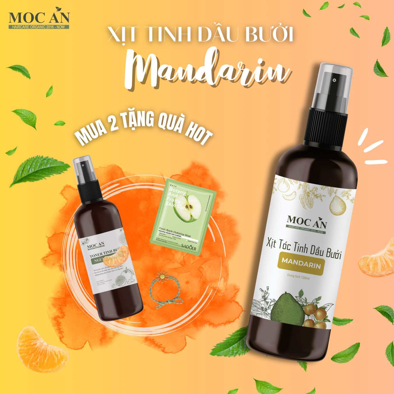 Xịt Kích Mọc Tóc Tinh Dầu Bưởi Vỏ Quýt ( Madarin ) 120ml Mộc Ân Haircare hỗ trợ giảm rụng, dưỡng ẩm giúp tóc suôn mượt