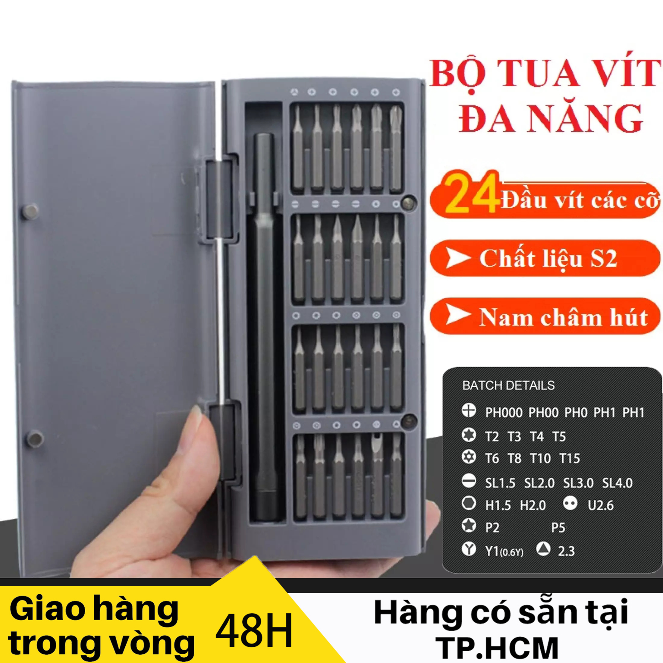 Bộ Tua Vít 24 Mũi Từ Tính Dùng Sửa Chữa Điện Thoại, Máy Tính, Mắt Kính, Linh Kiện Điện Tử